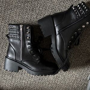 SHEIN Black Studded Combat Boots